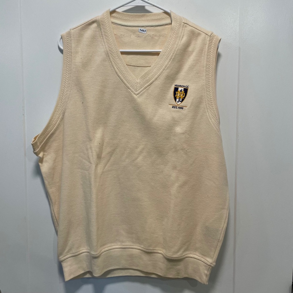 Nicklaus Warren GC Est 1999 Cream V-Neck Golf Sweater Vest Mens XL